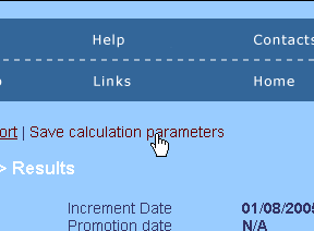 Save calculation parameters link